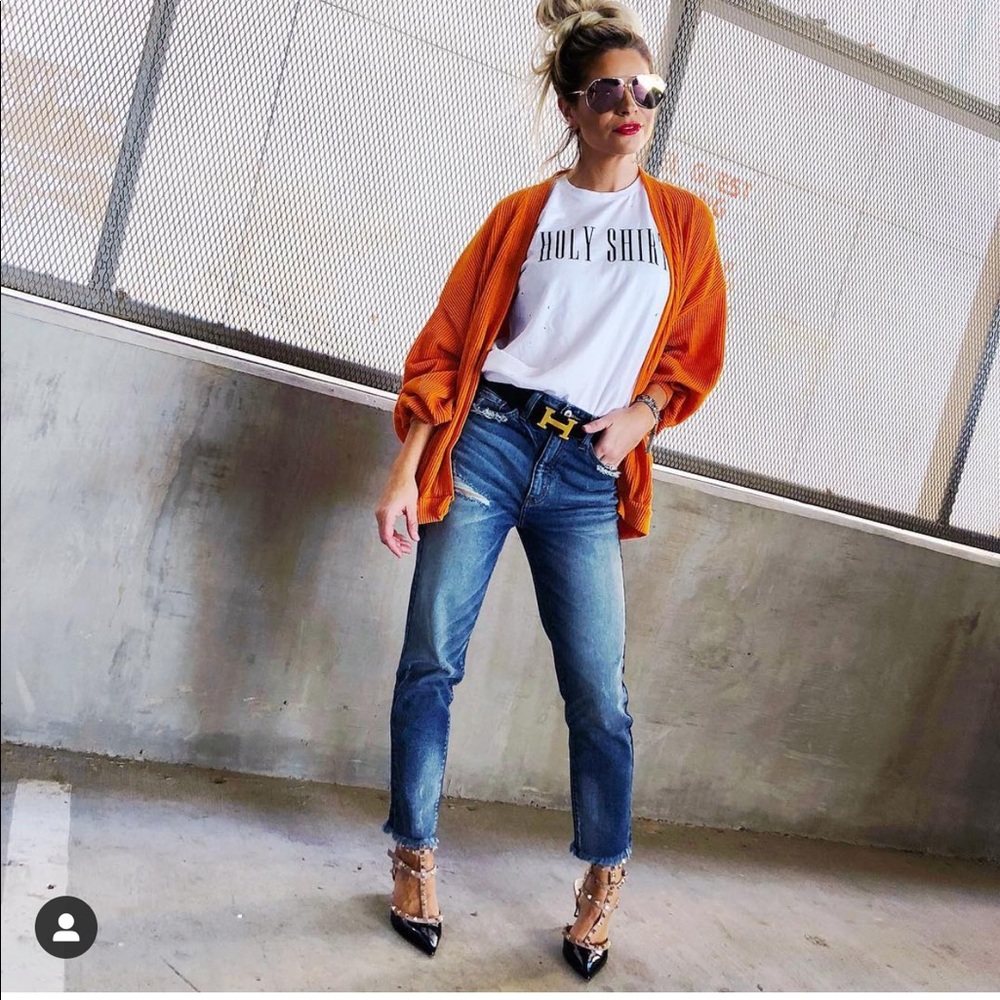 LUSH orange cord cardigan with pockets SMALL